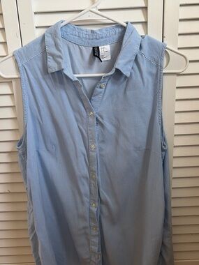 Divided Light Blue Pinstripe Sleeveless Button-Up